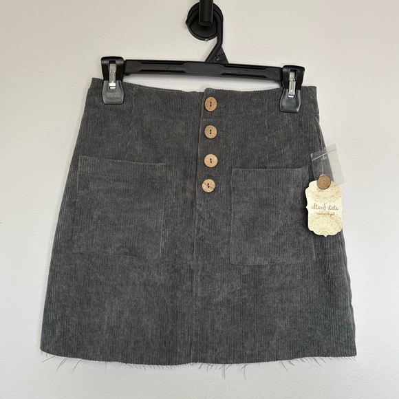 Altar'd State Charcoal Corduroy Mini Skirt - Picture 1 of 4